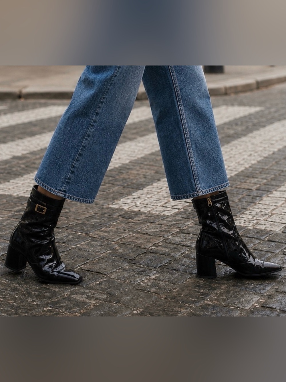 ANA PALMA Luxury Patent Leather Block Heel Feminine Ankle Boots Sz 39/8.5 EUC